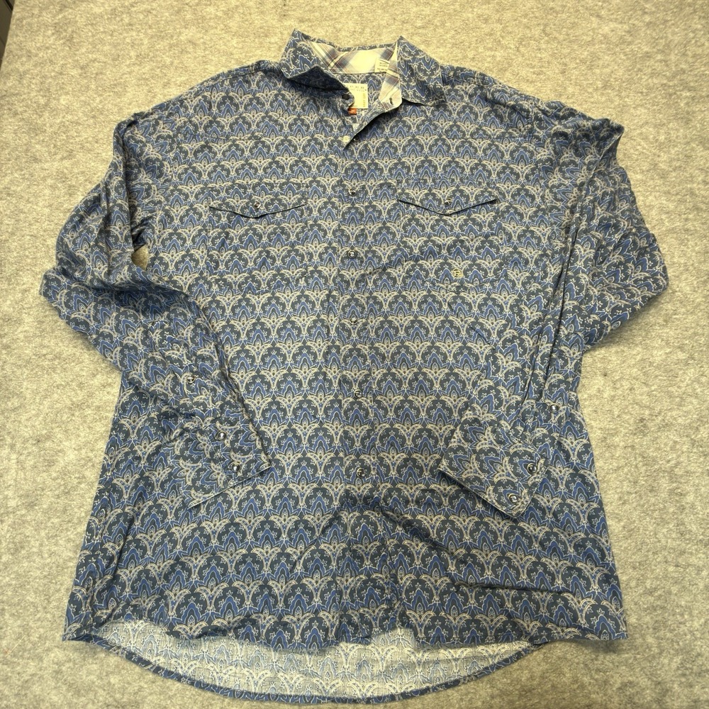 Roper Western Shirt Men M Snap Front Cotton Blue Paisley Print Long Sleeve